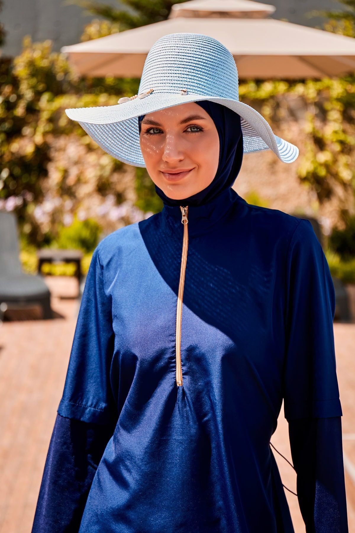 Deniz Kabuğu Mavi Geniş Hasır Şapka 142321