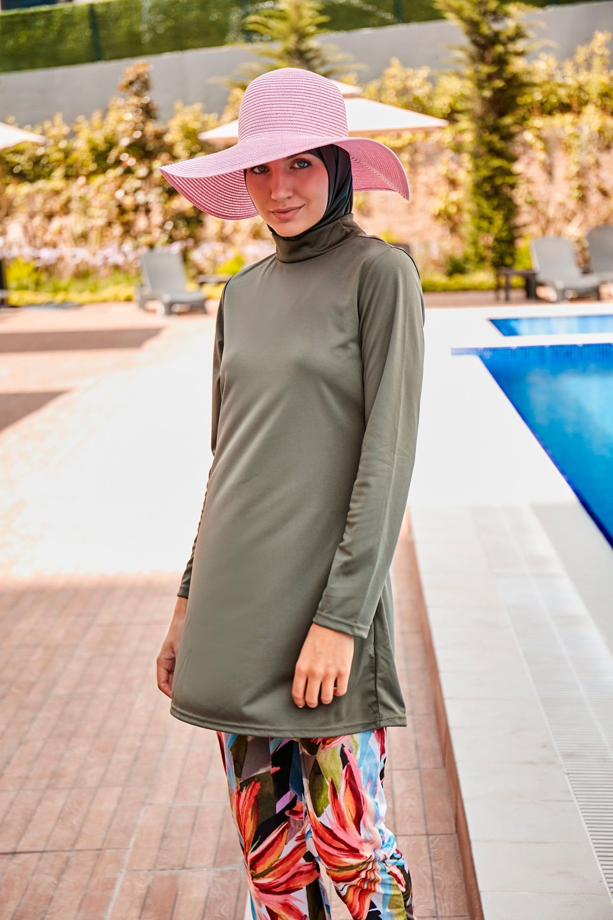Haki Tam Kapalı Tesettür Mayo R2392