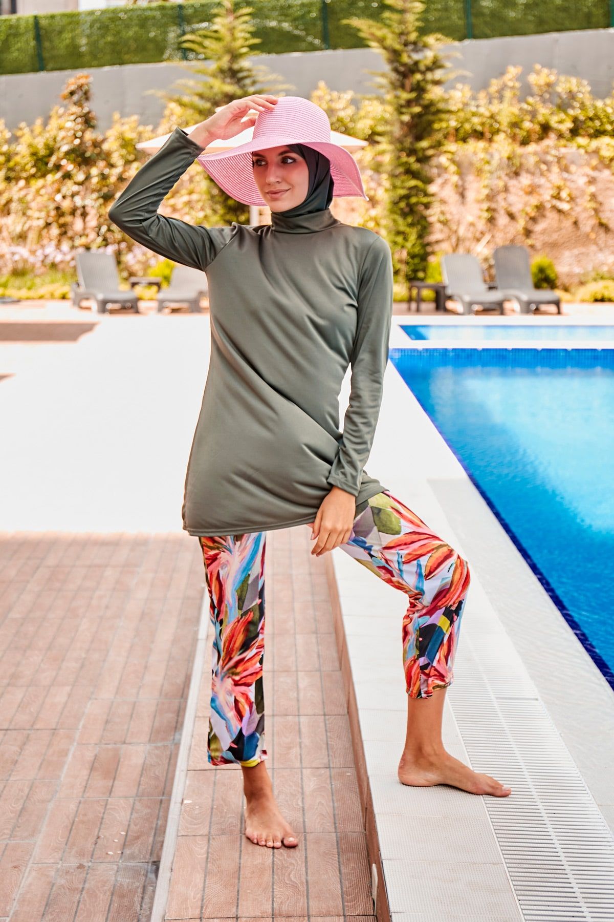 Haki Tam Kapalı Tesettür Mayo R2392