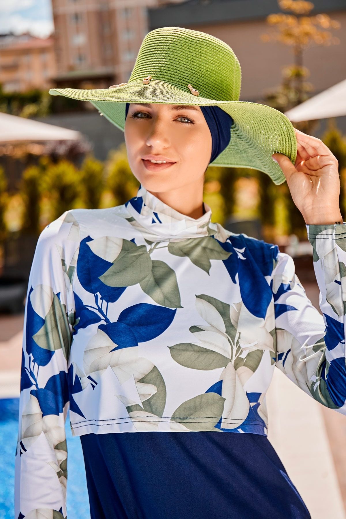 Deniz Kabuğu Yeşil Geniş Hasır Şapka 142321 Ürün ana görseli