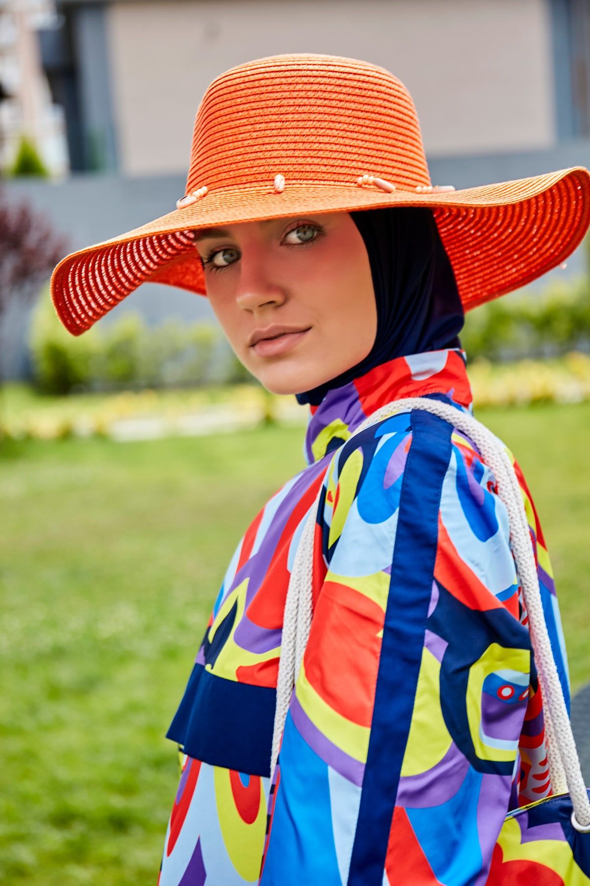 Deniz Kabuğu Turuncu Geniş Hasır Şapka 142321