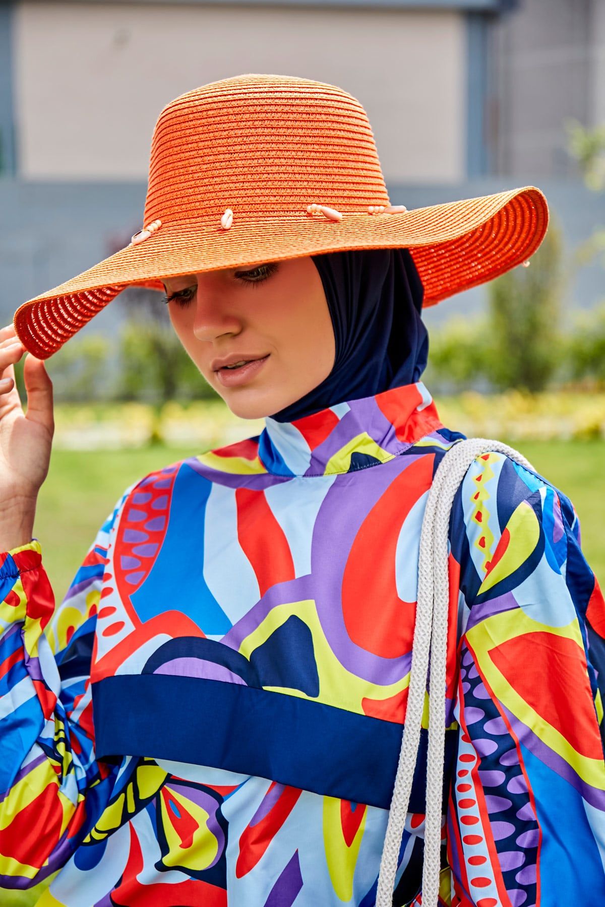 Deniz Kabuğu Turuncu Geniş Hasır Şapka 142321