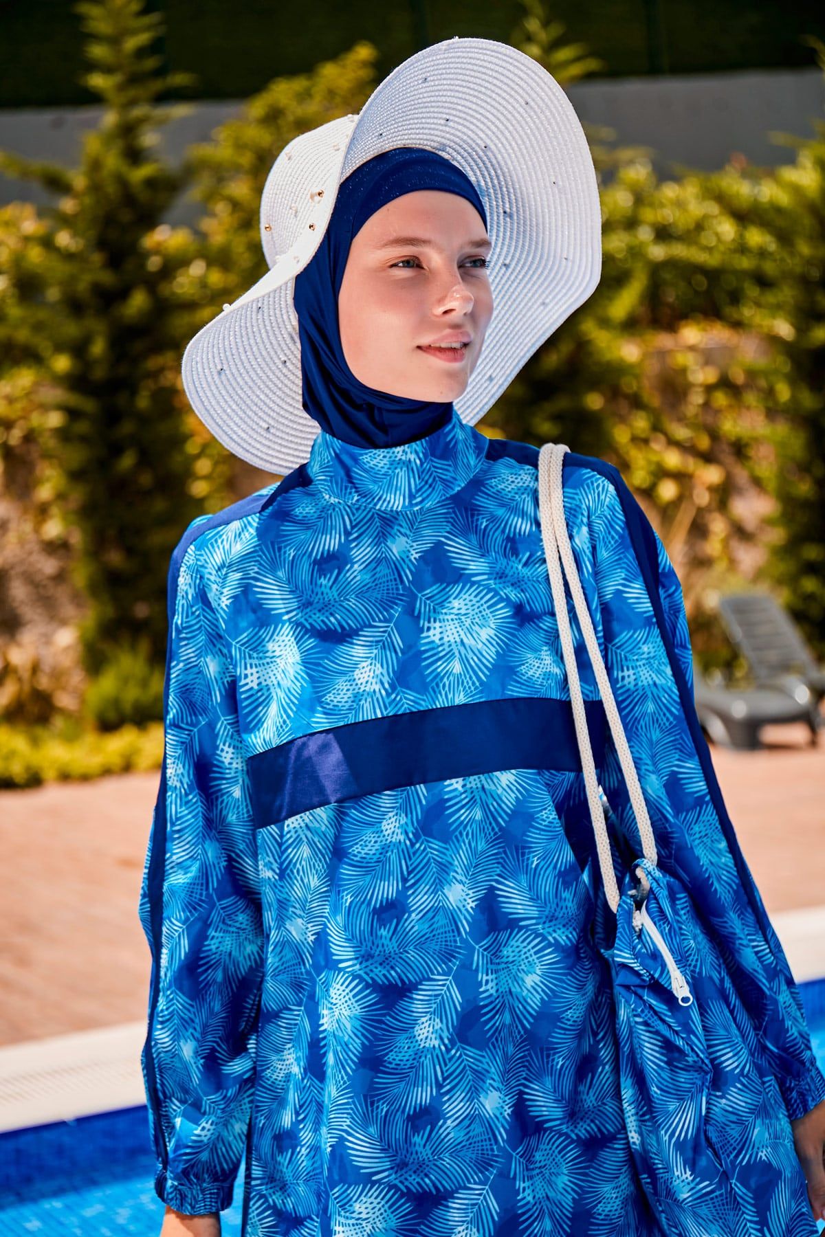 İncili Beyaz Geniş Hasır Şapka 1423210