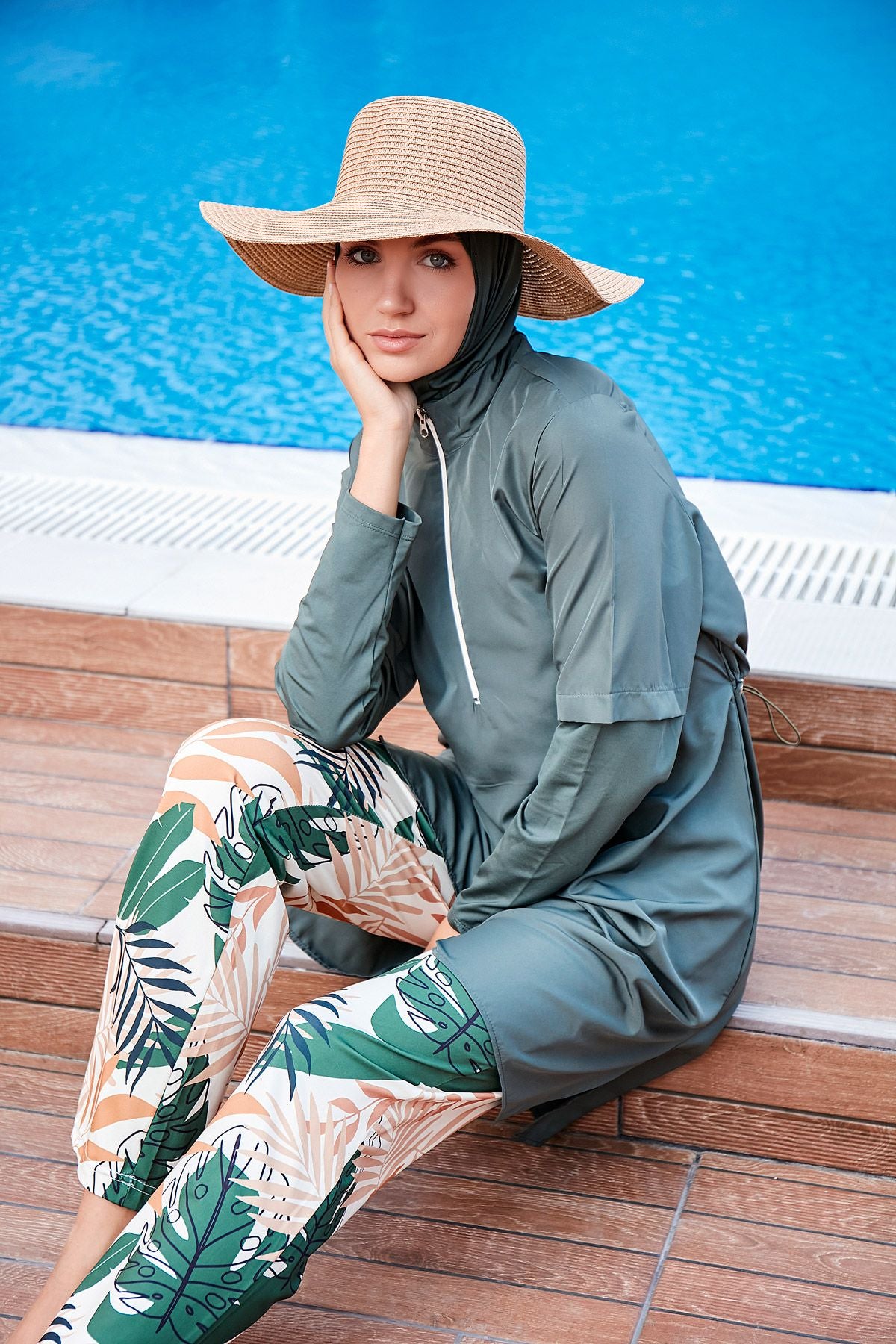 Haki Tam Kapalı Tesettür Mayo M2261 Ürün ana görseli