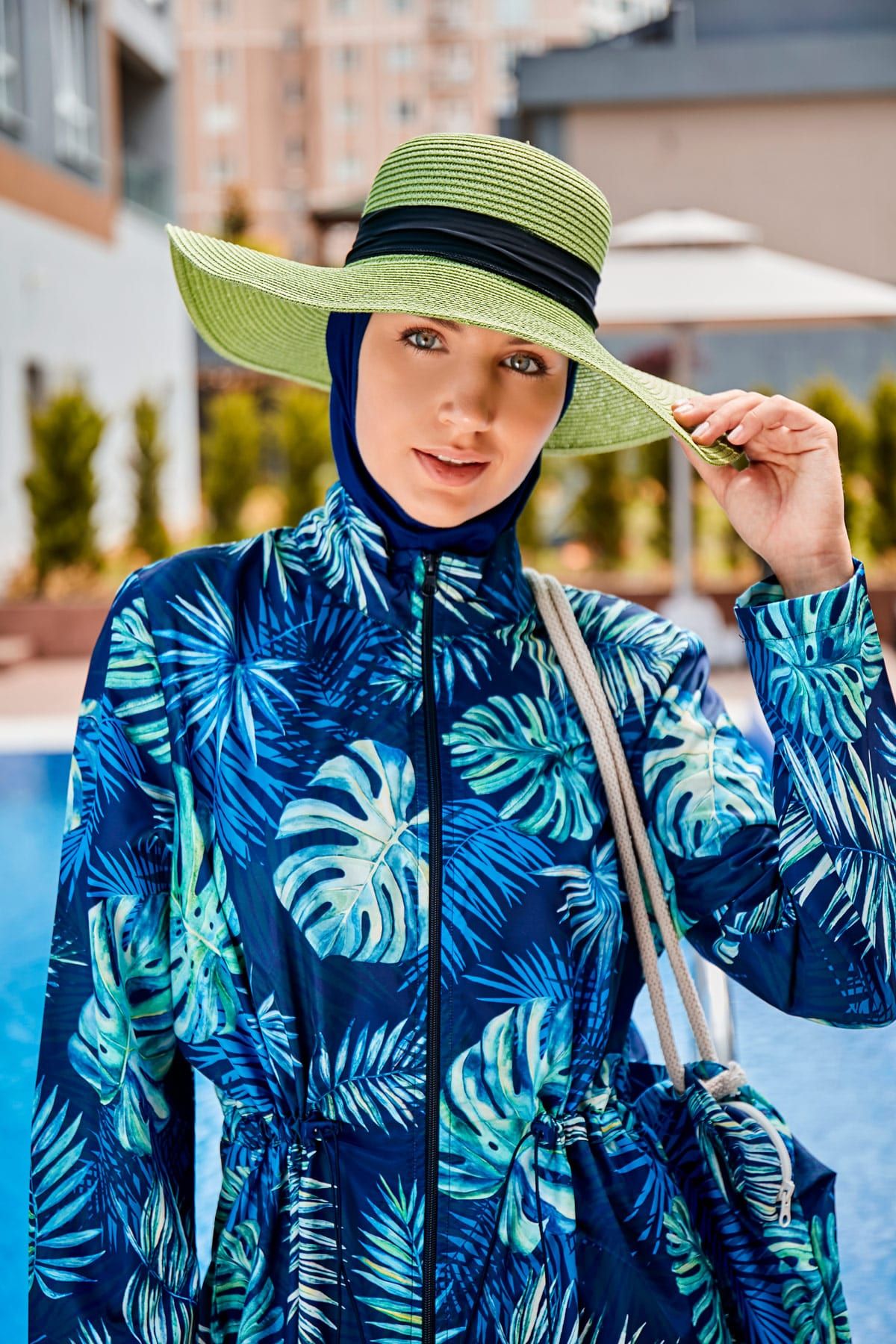 Fiyonklu Yeşil Geniş Hasır Şapka 1423218