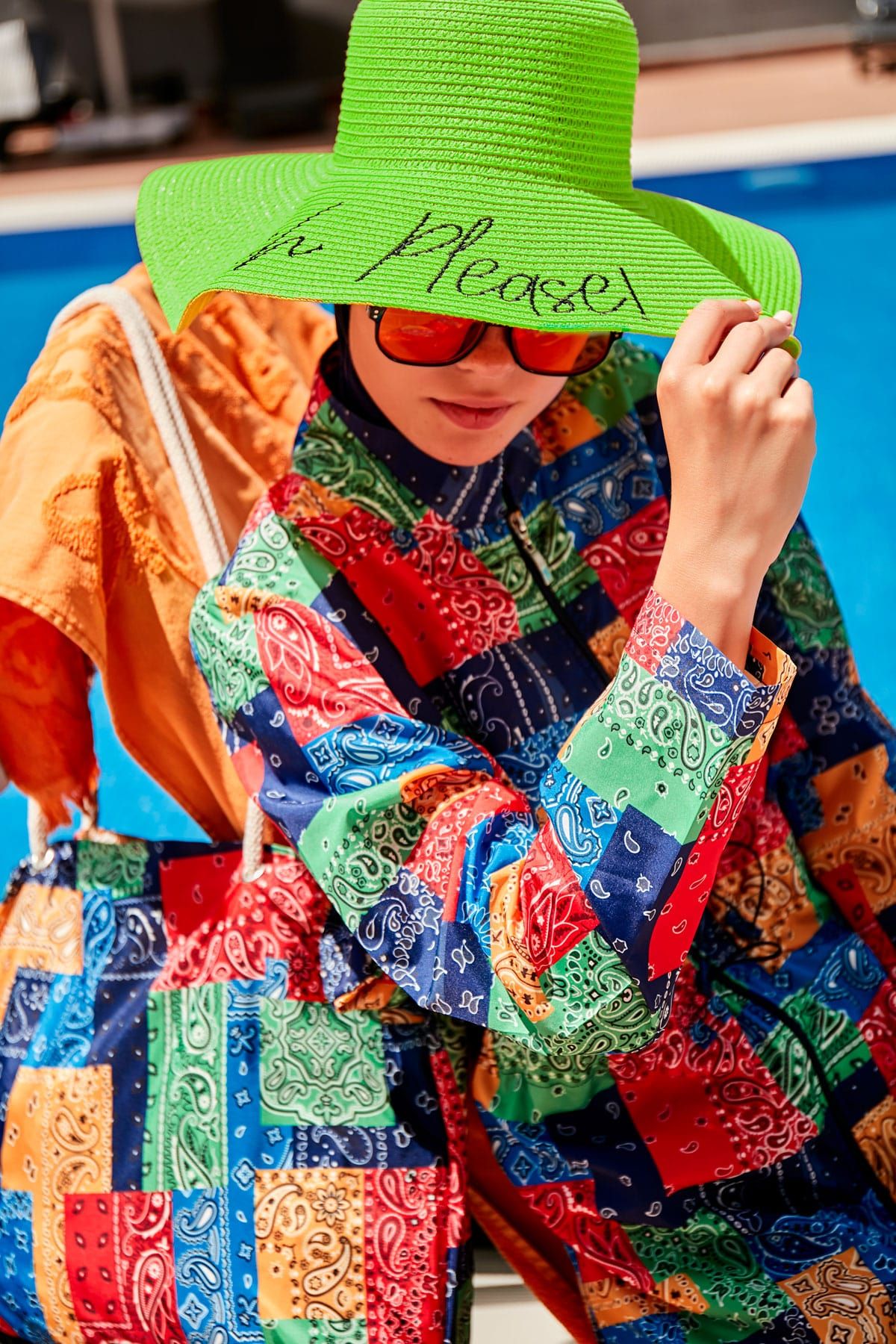 Yazılı Yeşil Hasır Kloş Şapka 142329