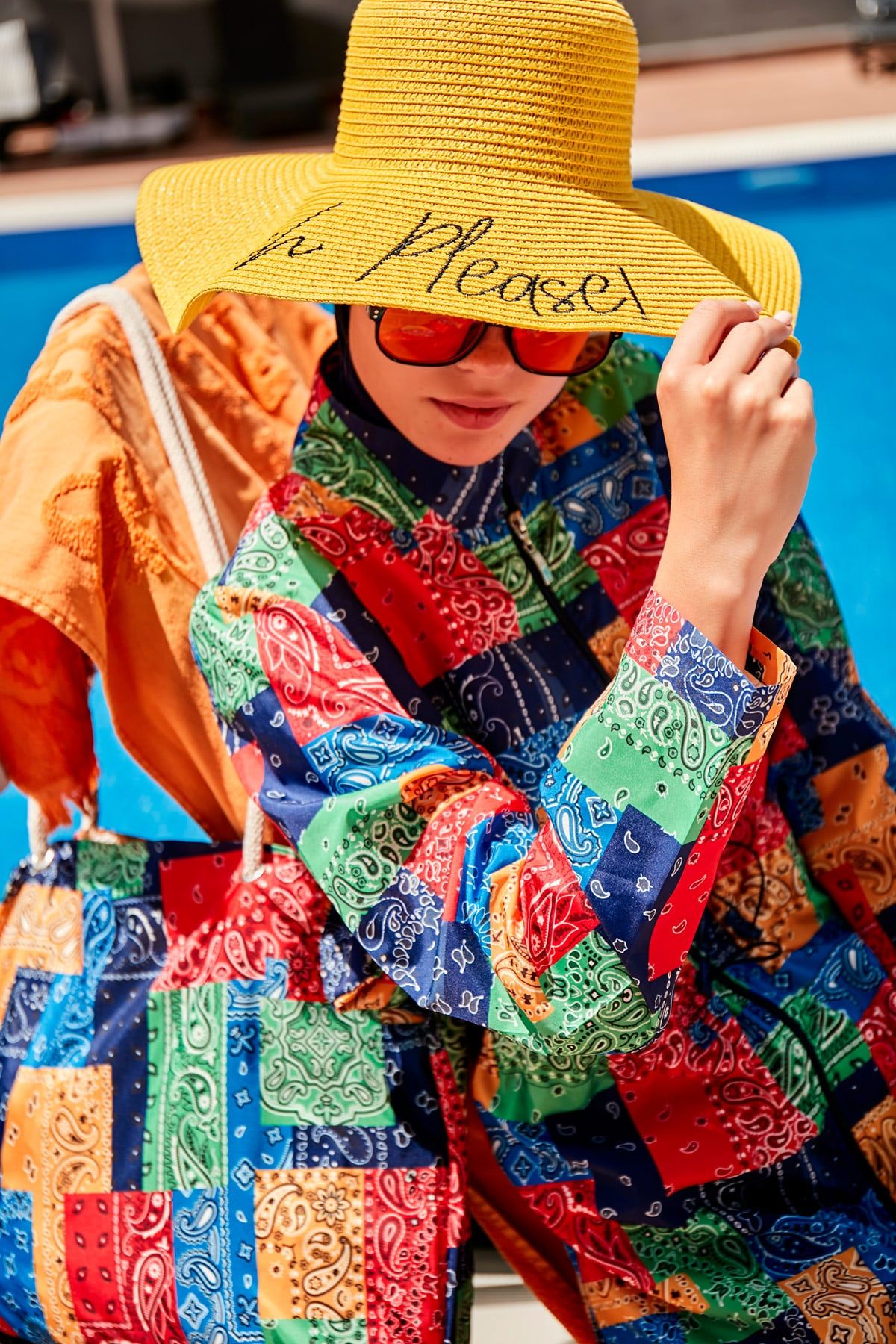 Yazılı Sarı Hasır Kloş Şapka 142329