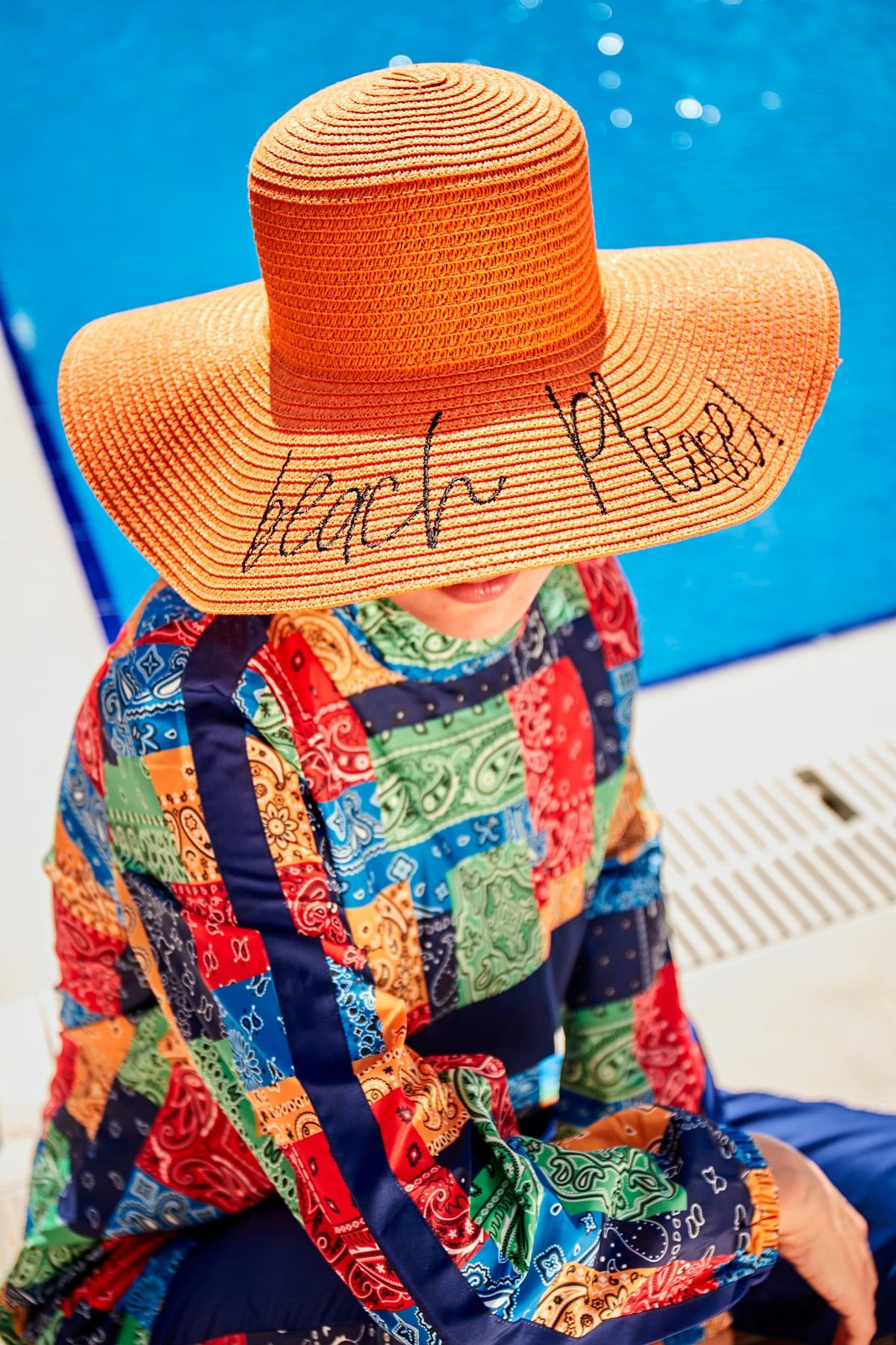 Yazılı Turuncu Hasır Kloş Şapka 142329