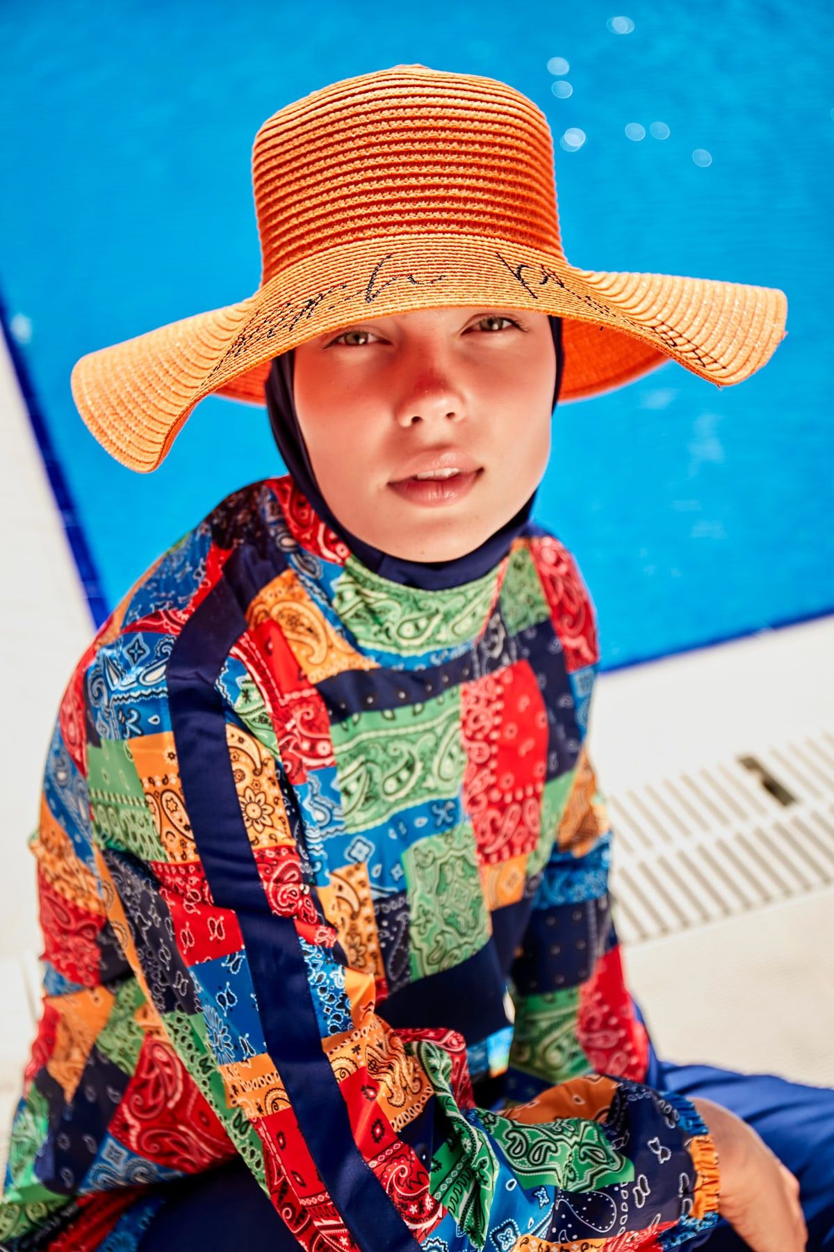 Yazılı Turuncu Hasır Kloş Şapka 142329