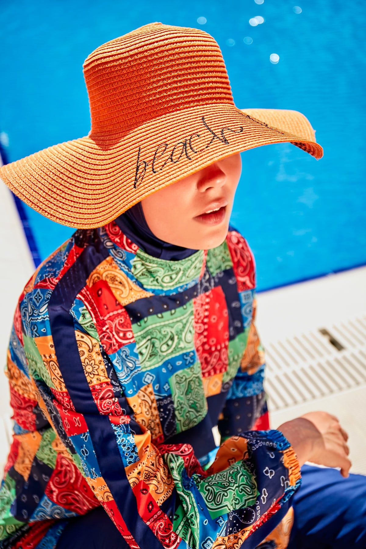 Yazılı Turuncu Hasır Kloş Şapka 142329