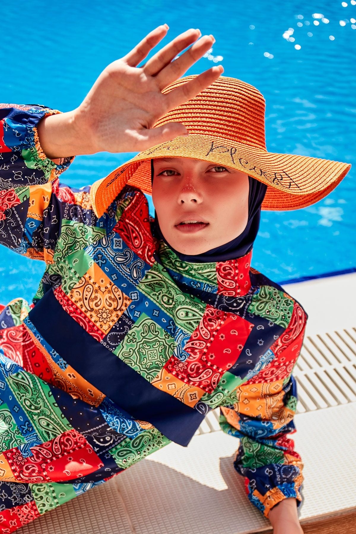 Yazılı Turuncu Hasır Kloş Şapka 142329 Ürün ana görseli