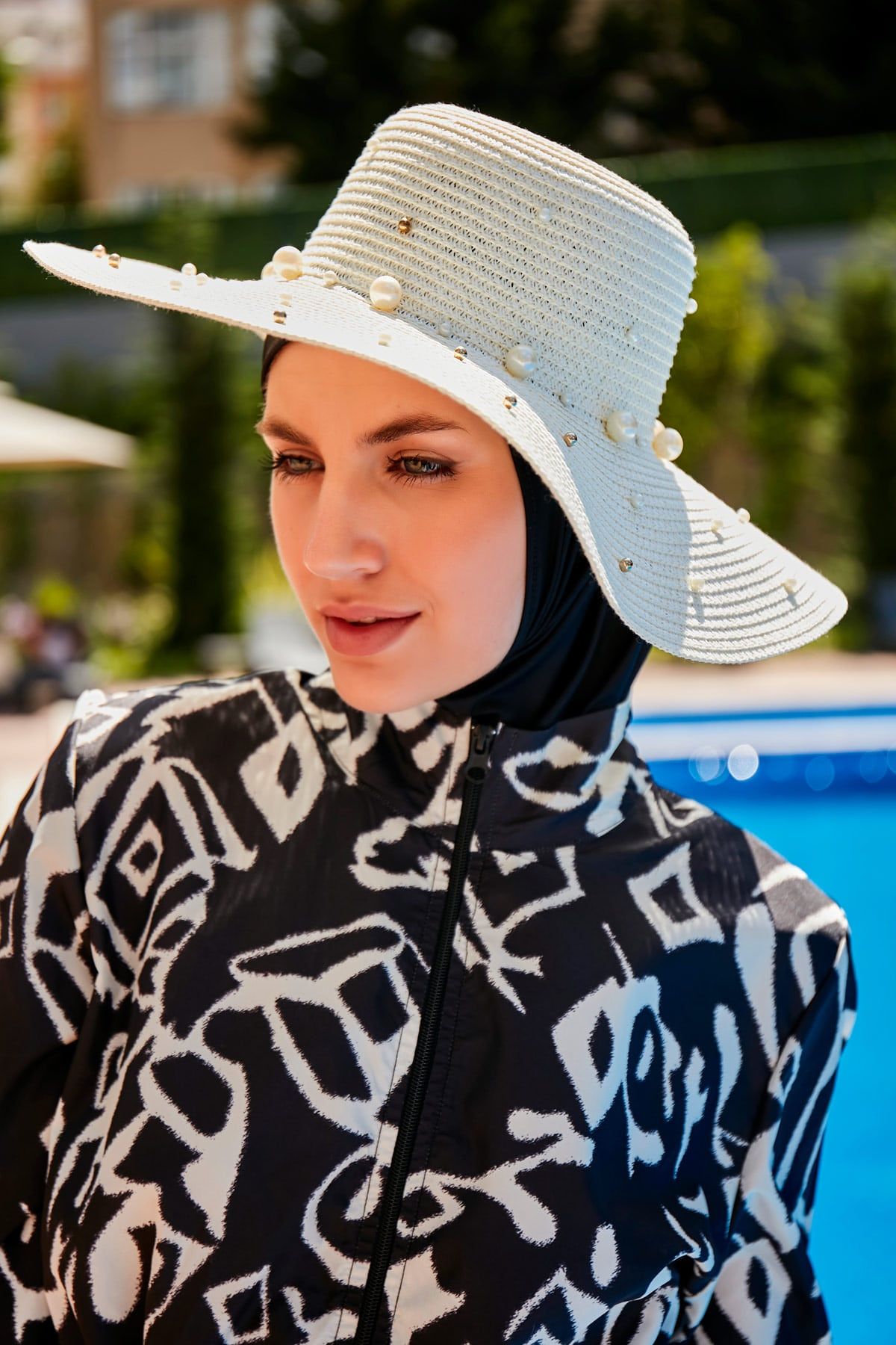 İncili Ekru Geniş Hasır Şapka 1423210