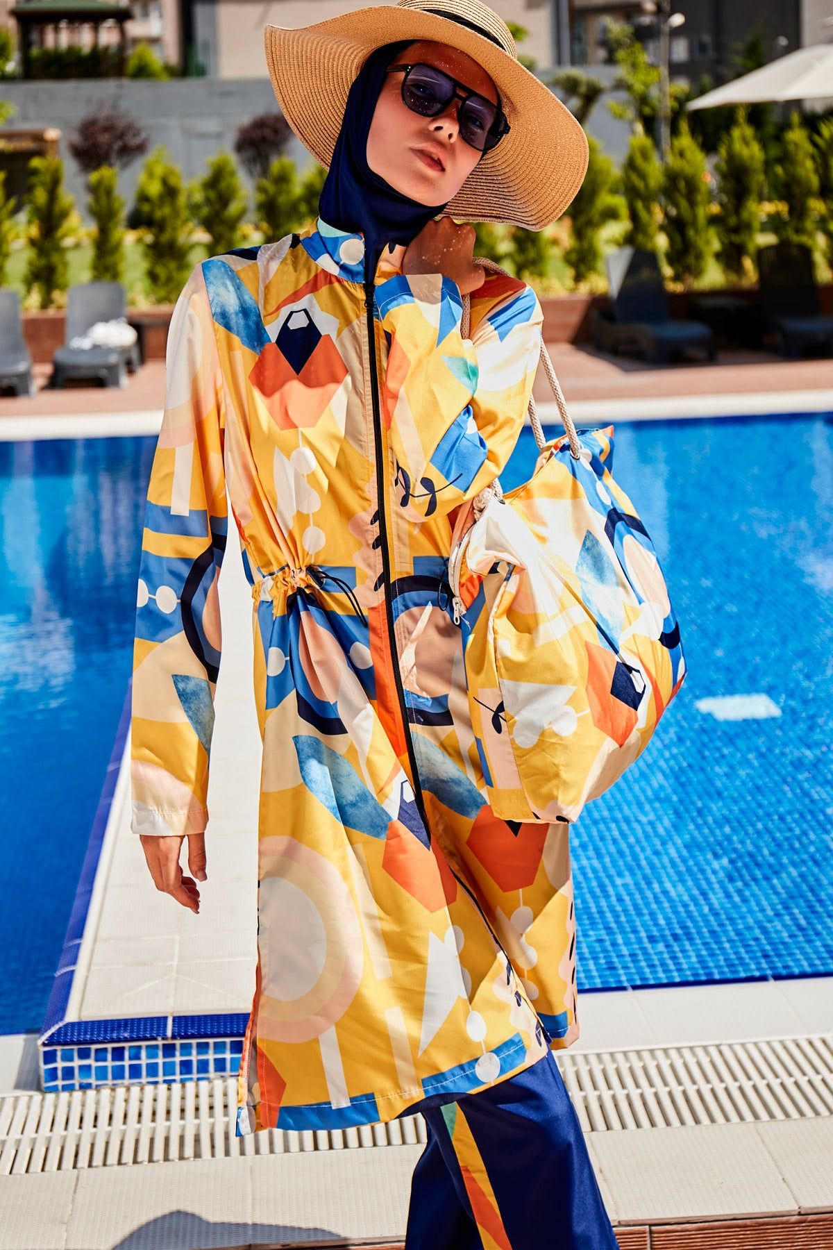 Desenli Tam Kapalı Tesettür Mayo R2313