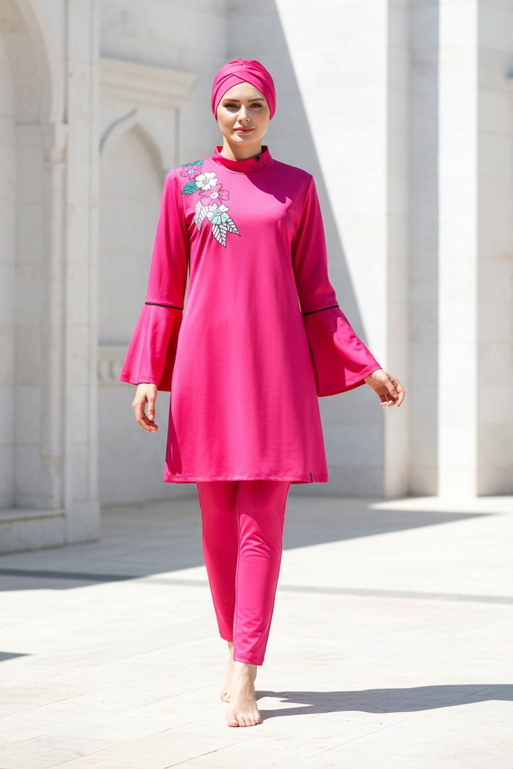 Tam Kapalı Tesettür Mayo Fuşya Likralı 4 Parça M2008 Ürün ikincil görseli