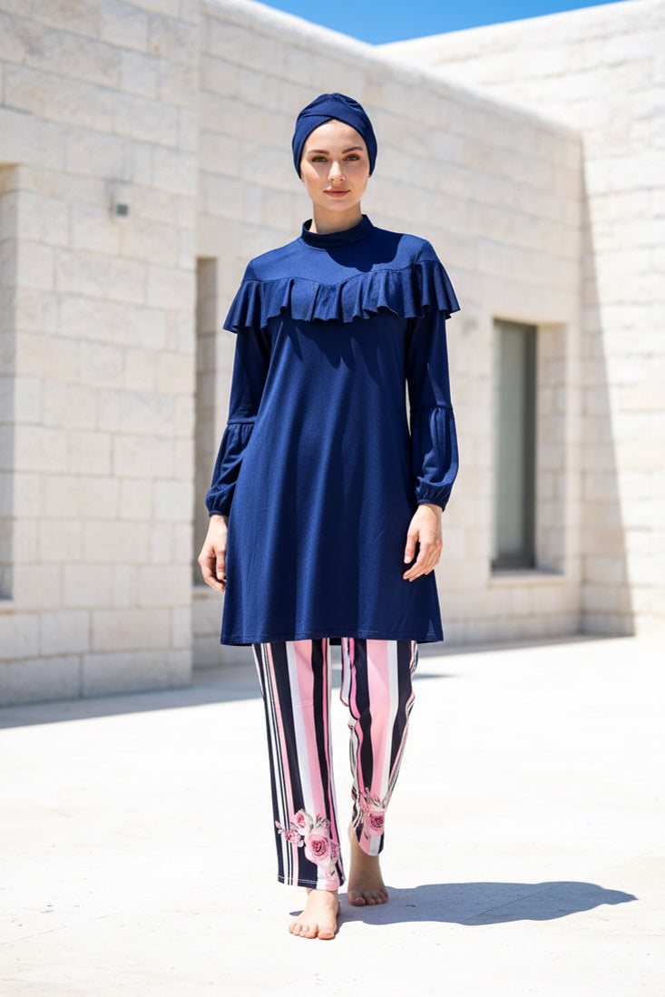 Tam Kapalı Tesettür Mayo Lacivert Likralı 4 Parça Kadın M2012 Ürün ikincil görseli