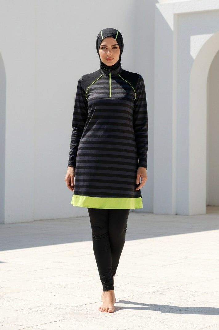 Tam Kapalı Tesettür Mayo Siyah Likralı 3 Parça Kadın Mayo M2232 Ürün ana görseli