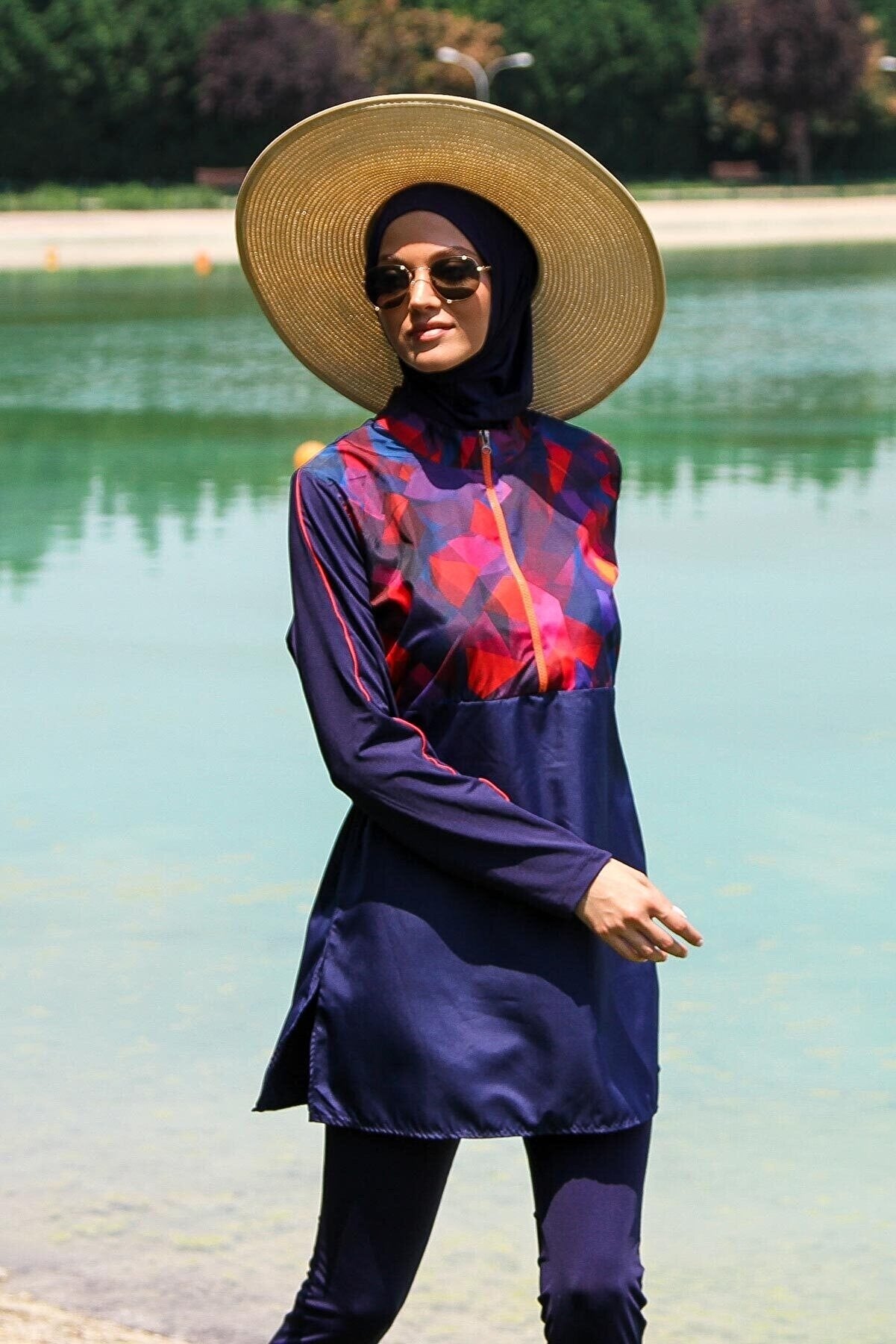 Tam Kapalı Tesettür Mayo 3’lü Set Paraşüt Kumaş Lacivert Desenli Su İtici – M2269 Ürün ikincil görseli