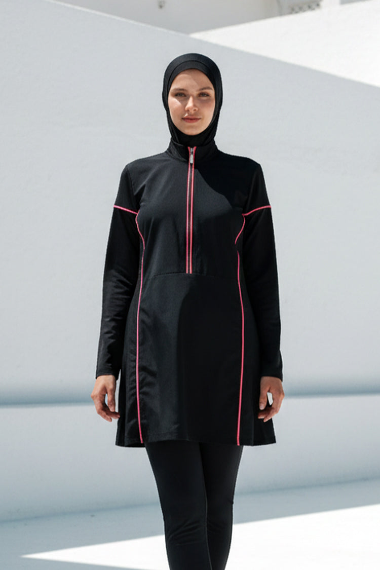 Tam Kapalı Tesettür Mayo Siyah Paraşüt Kumaşlı 3 Parça M2271 Ürün ikincil görseli