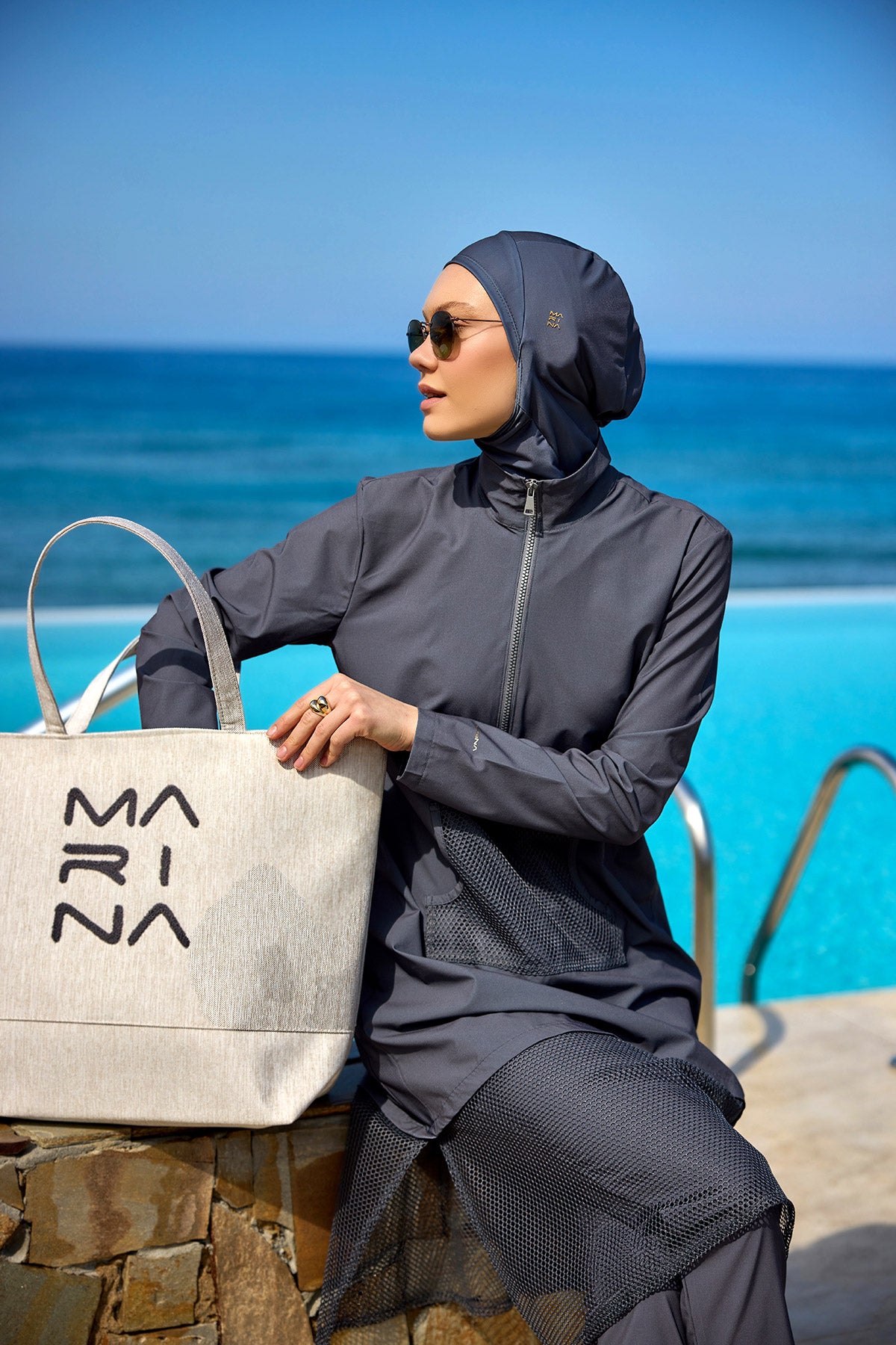 Marina Füme Tam Kapalı Tesettür Mayo - M2508-4
