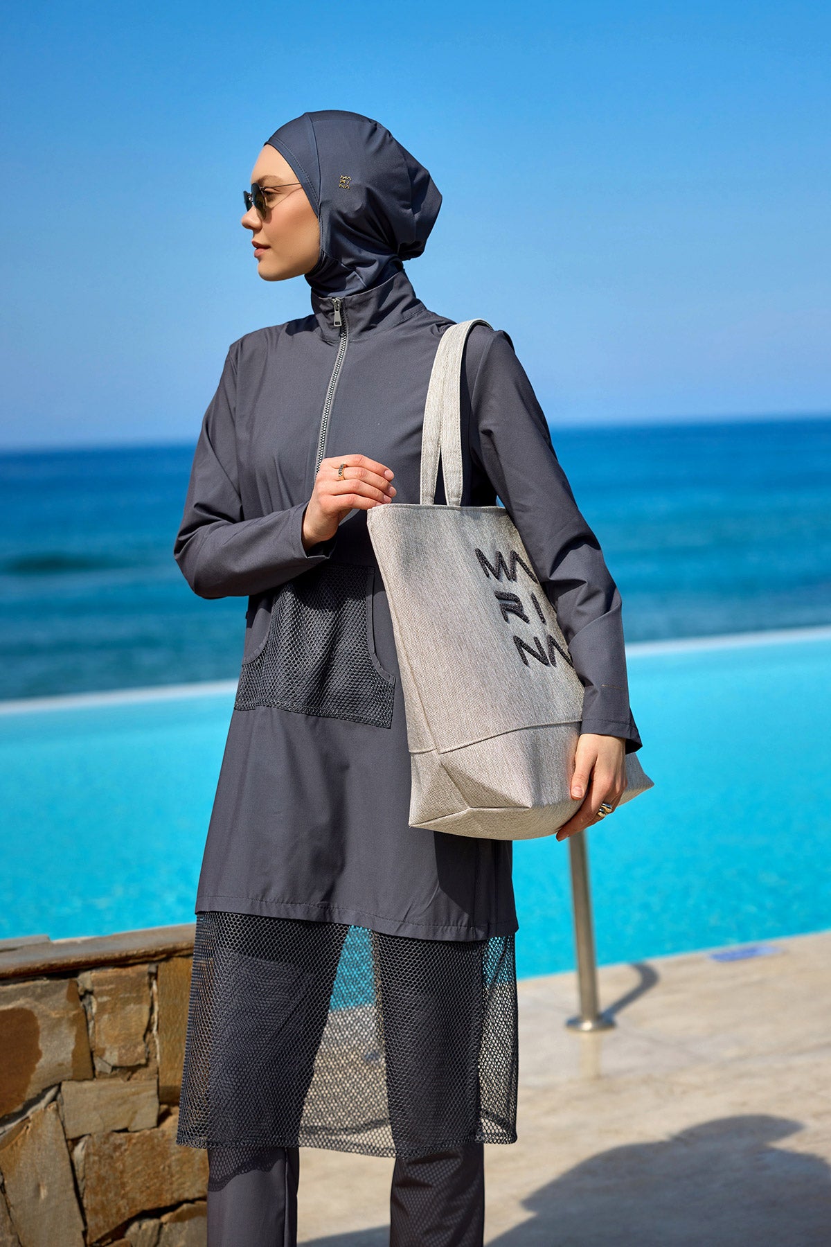 Marina Füme Tam Kapalı Tesettür Mayo - M2508-4