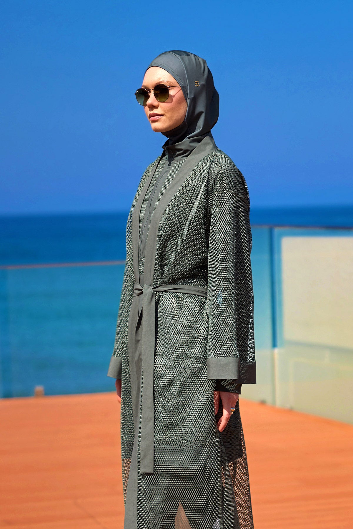 Marina Haki Tül Kimono - P2501-3 Ürün ana görseli