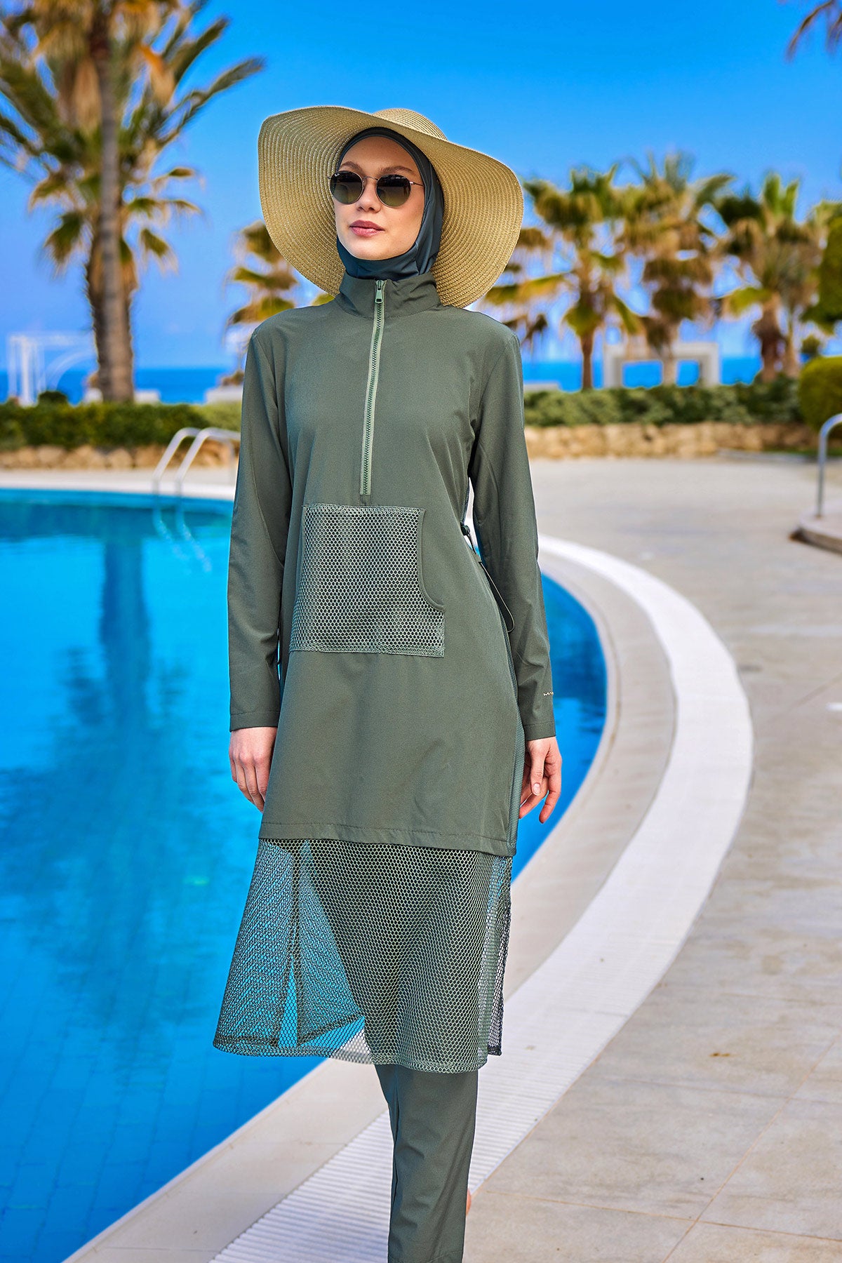 Marina Haki Tam Kapalı Tesettür Mayo - M2508-3