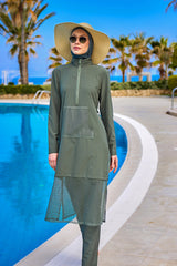 Marina Haki Tam Kapalı Tesettür Mayo - M2508-3