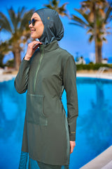 Marina Haki Tam Kapalı Tesettür Mayo - M2508-3