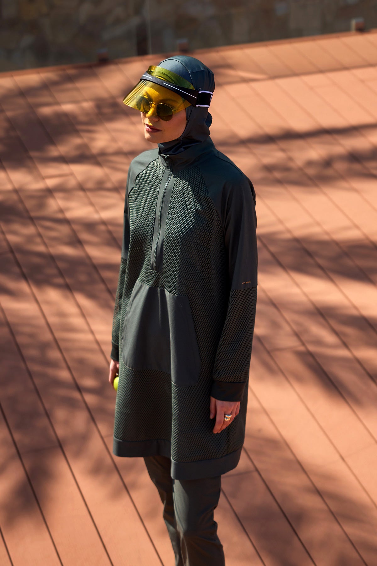 Marina Haki Tül Detaylı Tam Kapalı Tesettür Mayo - M2534-3 Ürün ana görseli