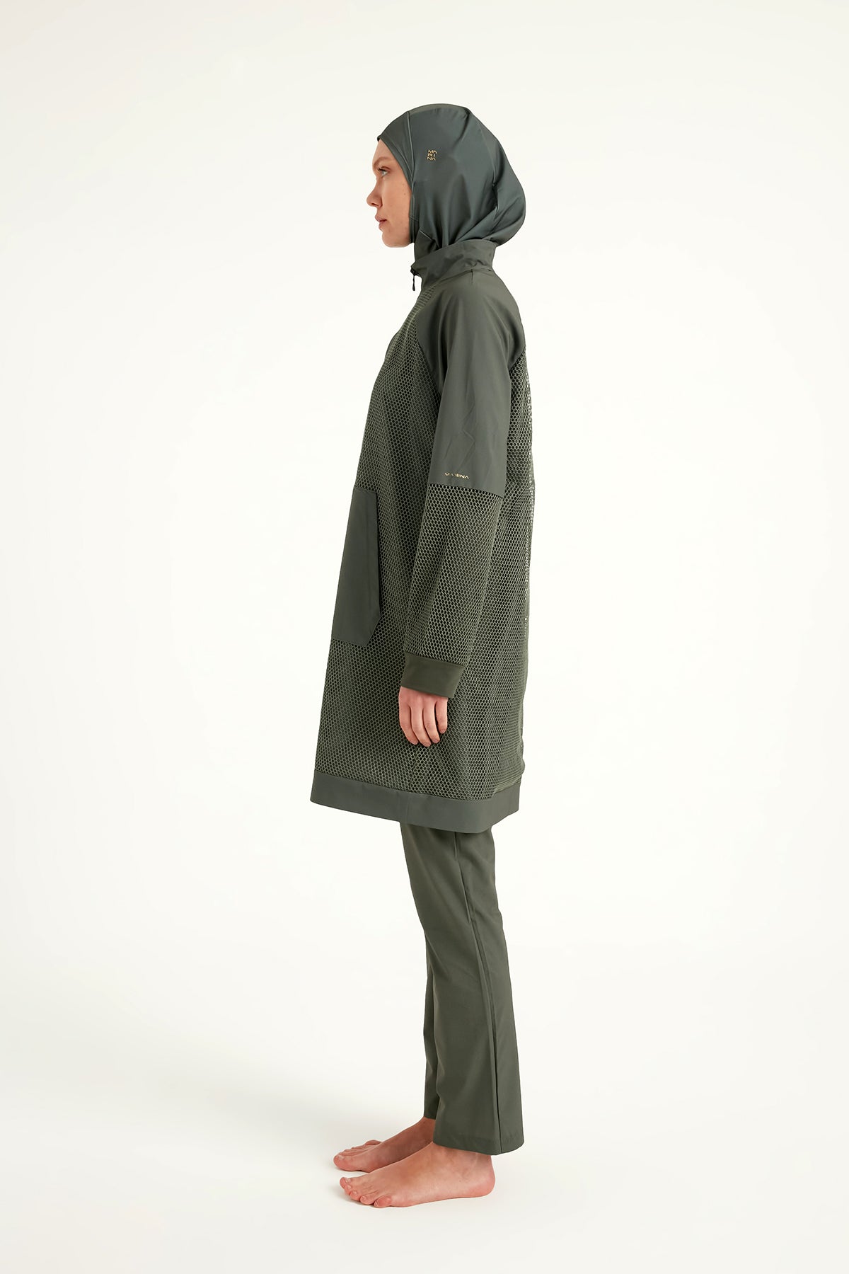 Marina Haki Tül Detaylı Tam Kapalı Tesettür Mayo - M2534-3