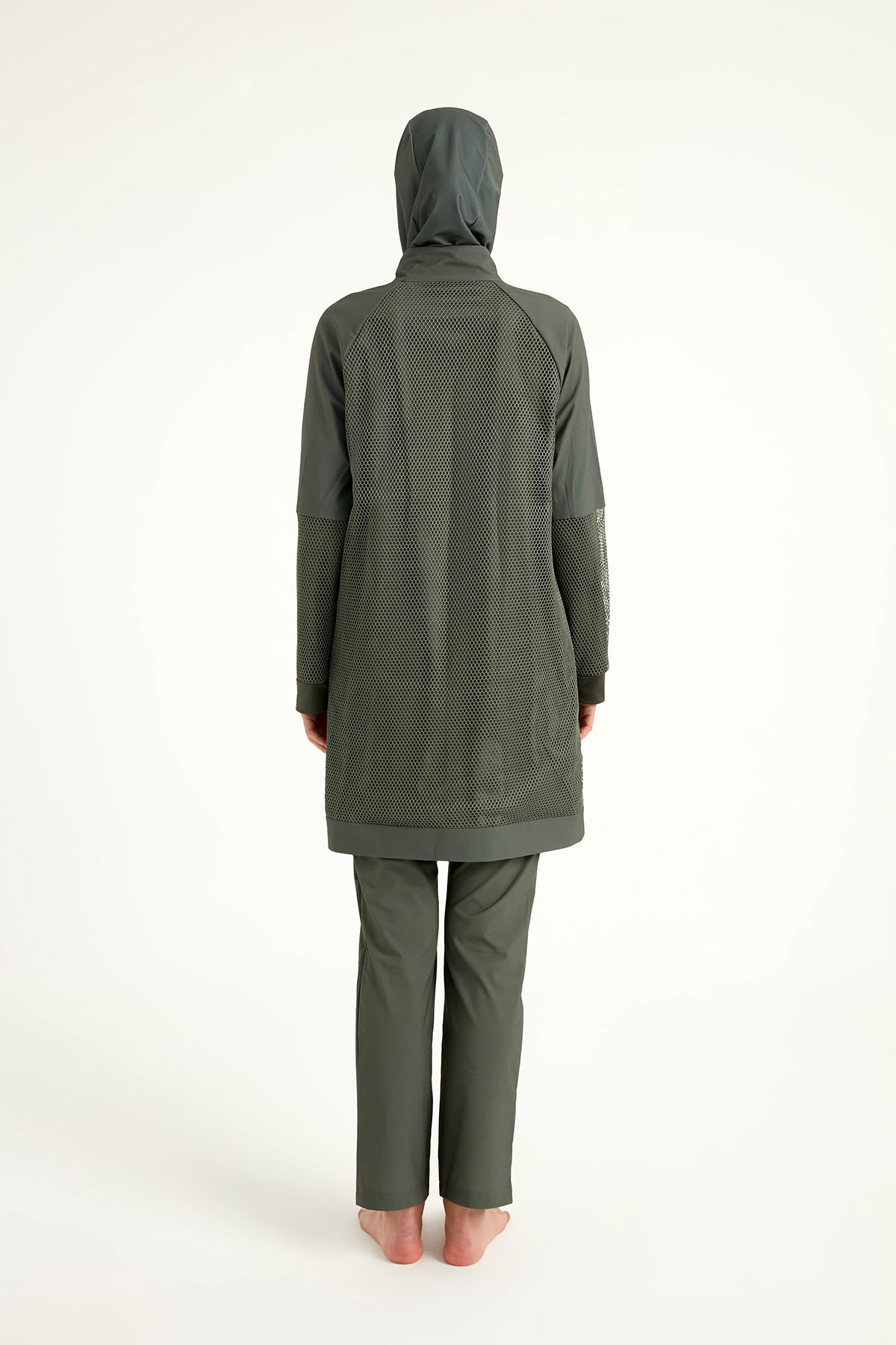 Marina Haki Tül Detaylı Tam Kapalı Tesettür Mayo - M2534-3