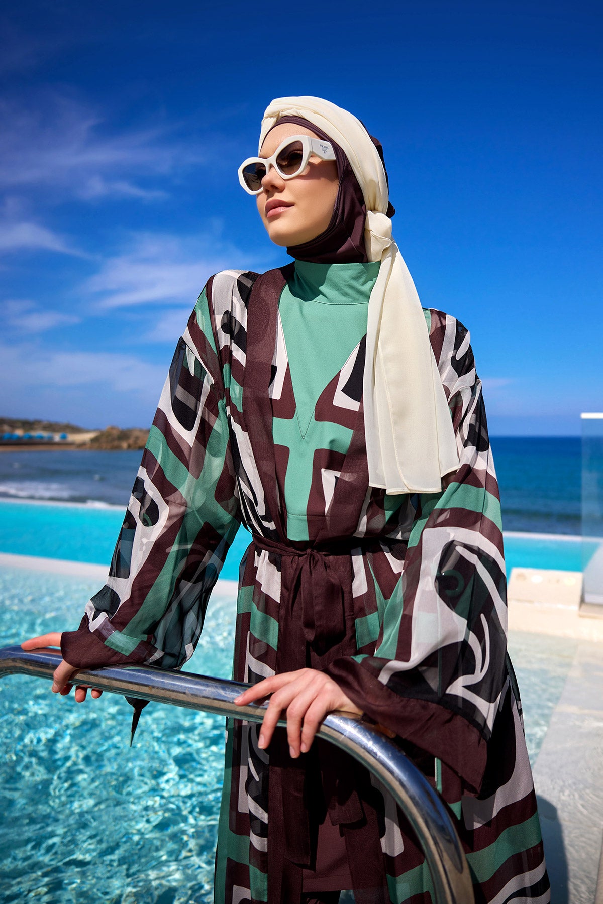 Marina Kahverengi Desenli Özel Tasarım Kimono – P2510