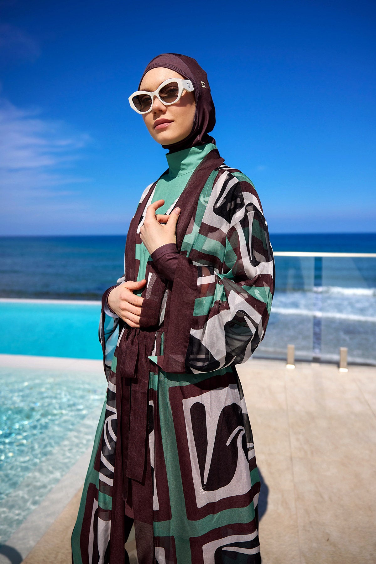 Marina Kahverengi Desenli Özel Tasarım Kimono – P2510