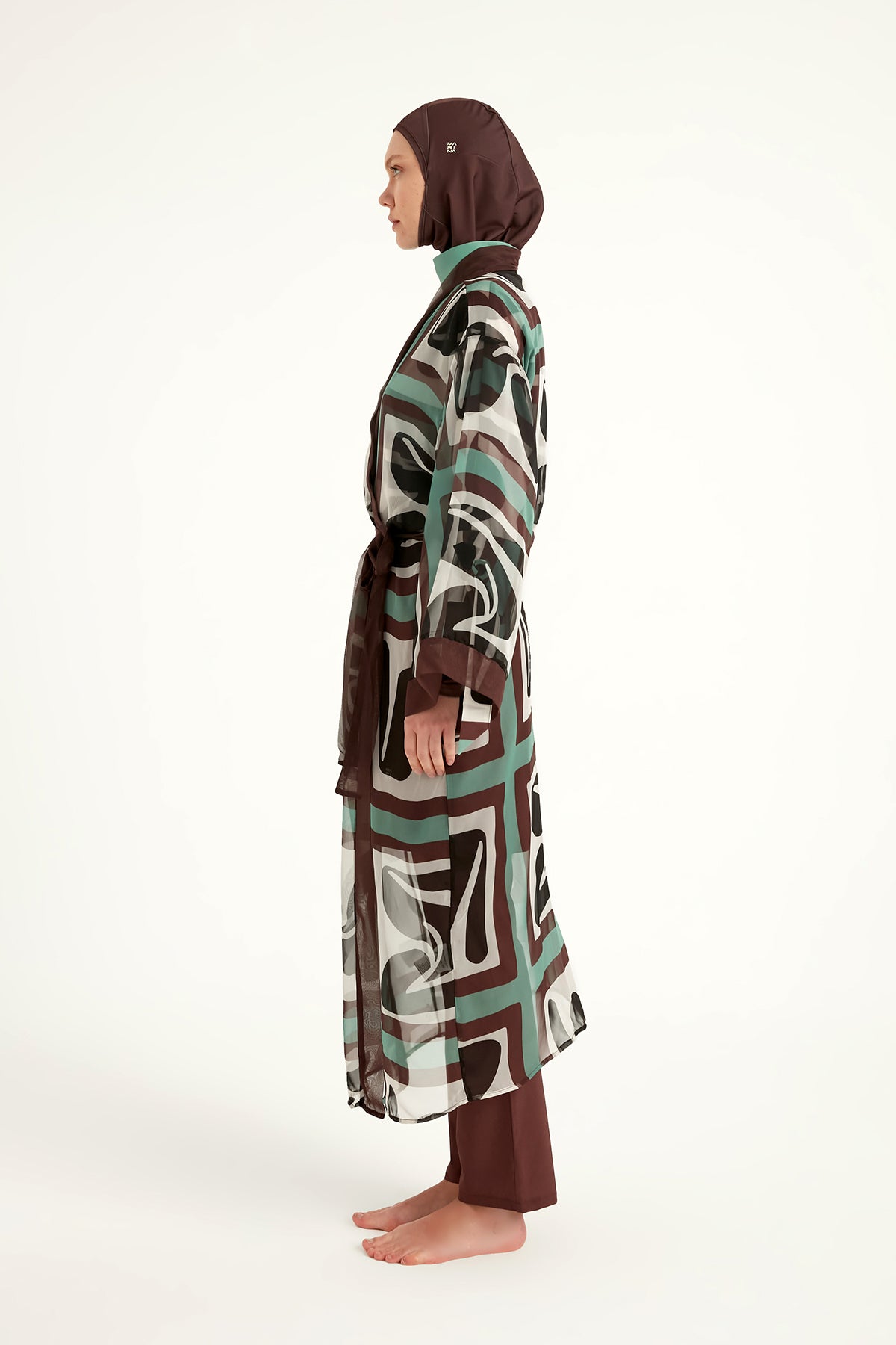 Marina Kahverengi Desenli Özel Tasarım Kimono – P2510