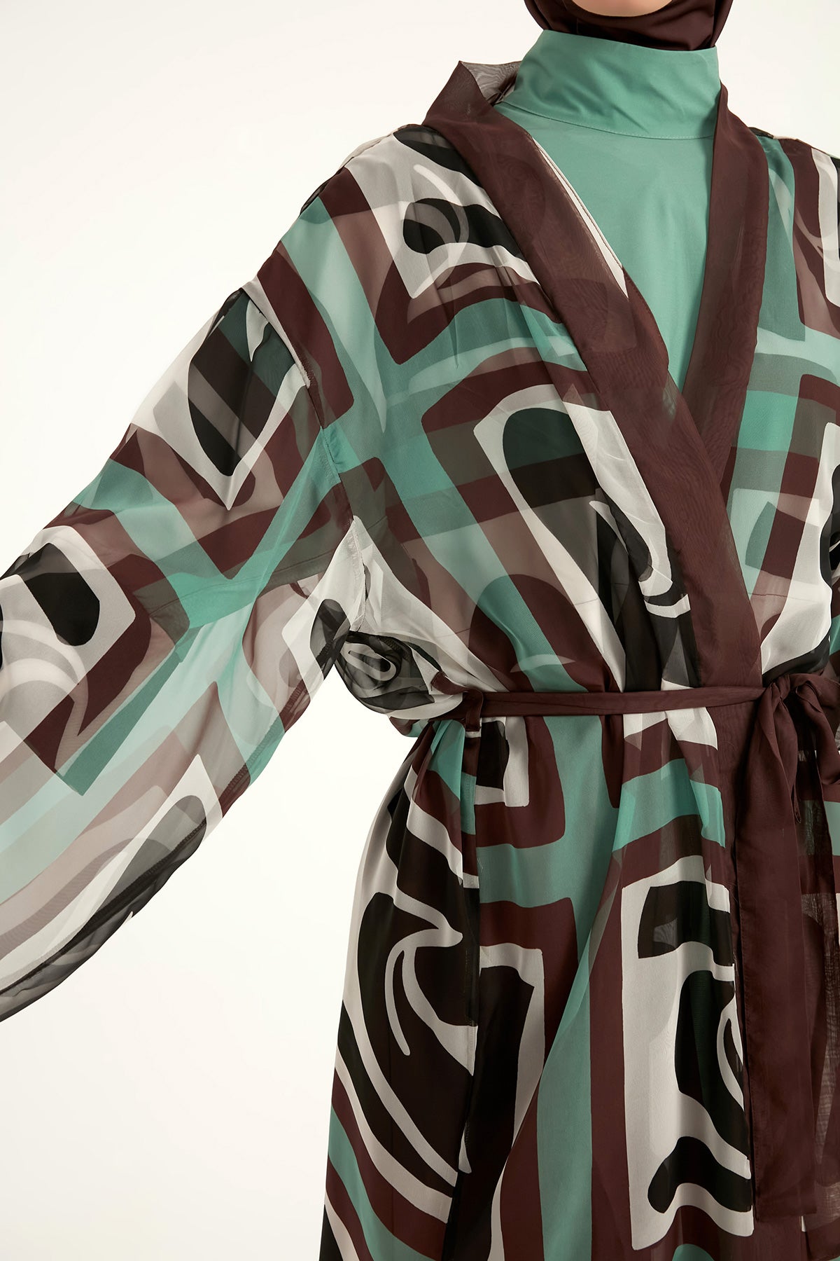 Marina Kahverengi Desenli Özel Tasarım Kimono – P2510