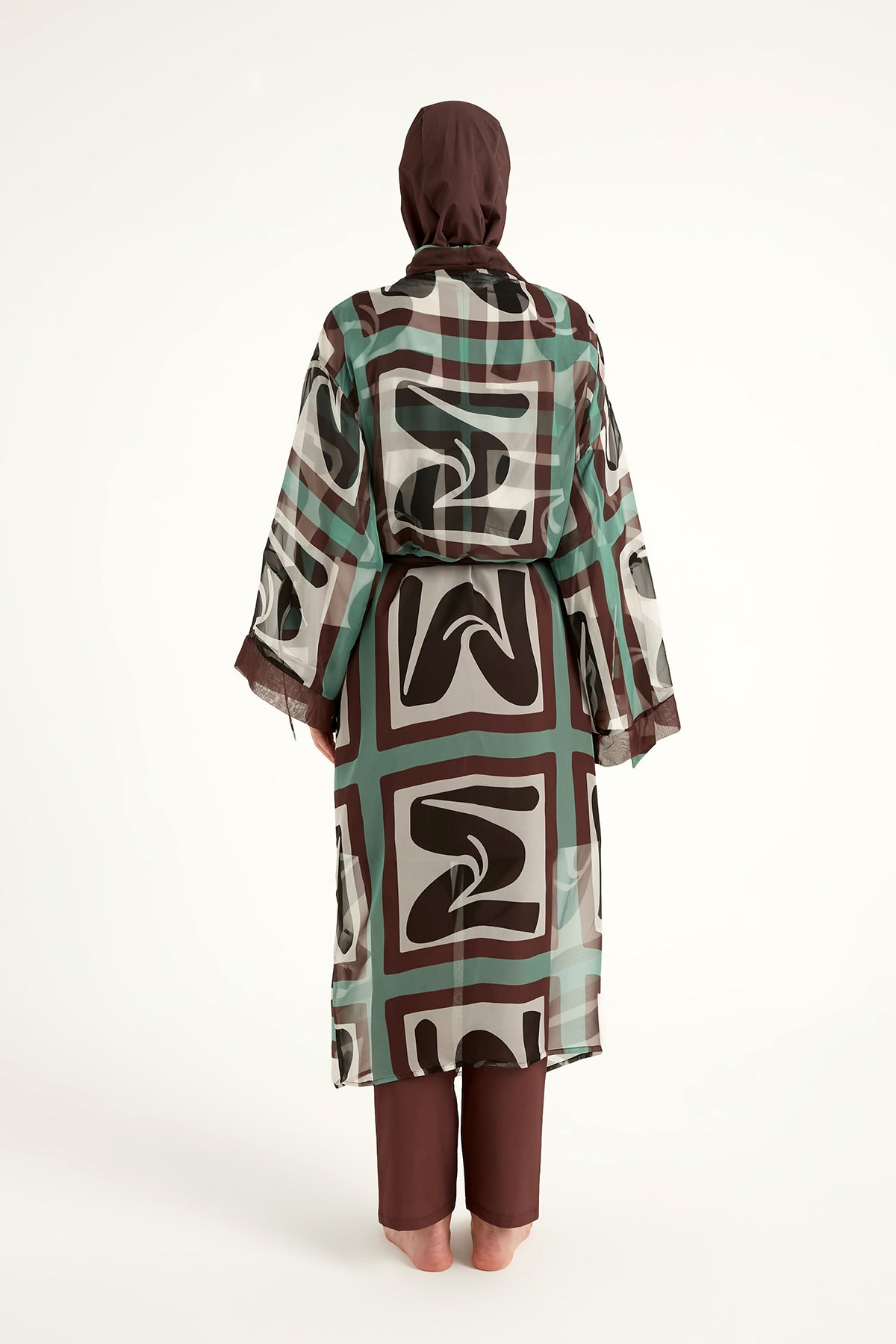 Marina Kahverengi Desenli Özel Tasarım Kimono – P2510