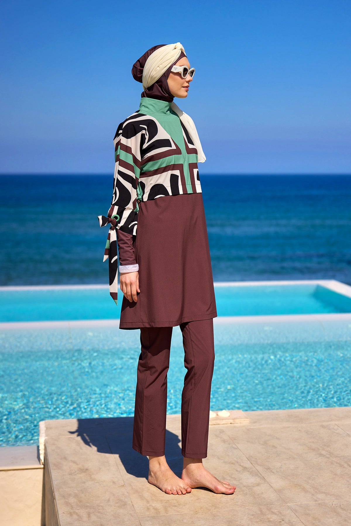 Marina Kahverengi Tam Kapalı Tesettür Mayo - M2519