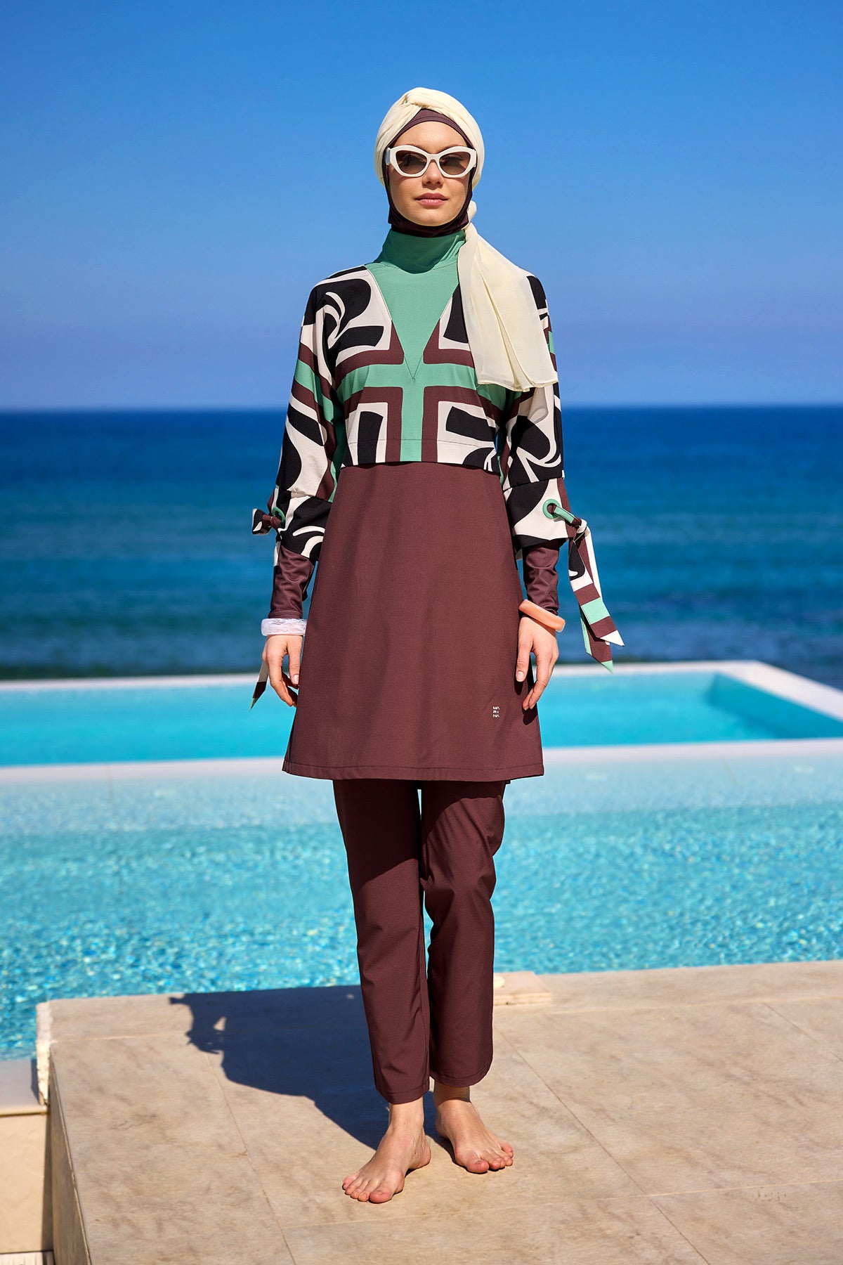 Marina Kahverengi Tam Kapalı Tesettür Mayo - M2519