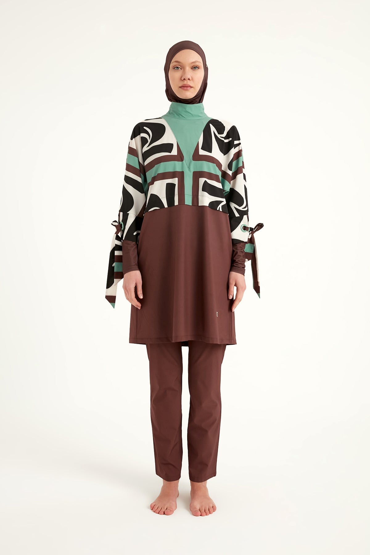 Marina Kahverengi Tam Kapalı Tesettür Mayo - M2519