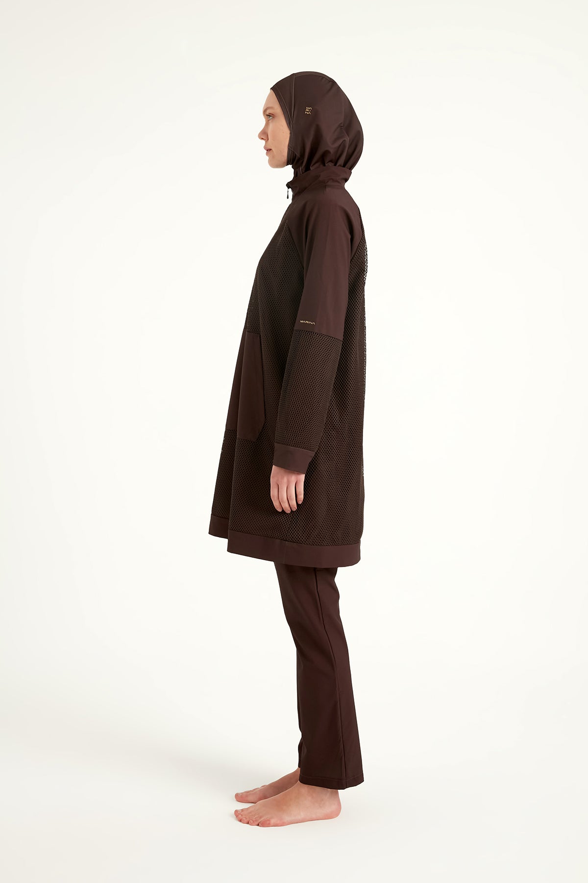 Marina Kahverengi Tül Detaylı Tam Kapalı Tesettür Mayo - M2534-4