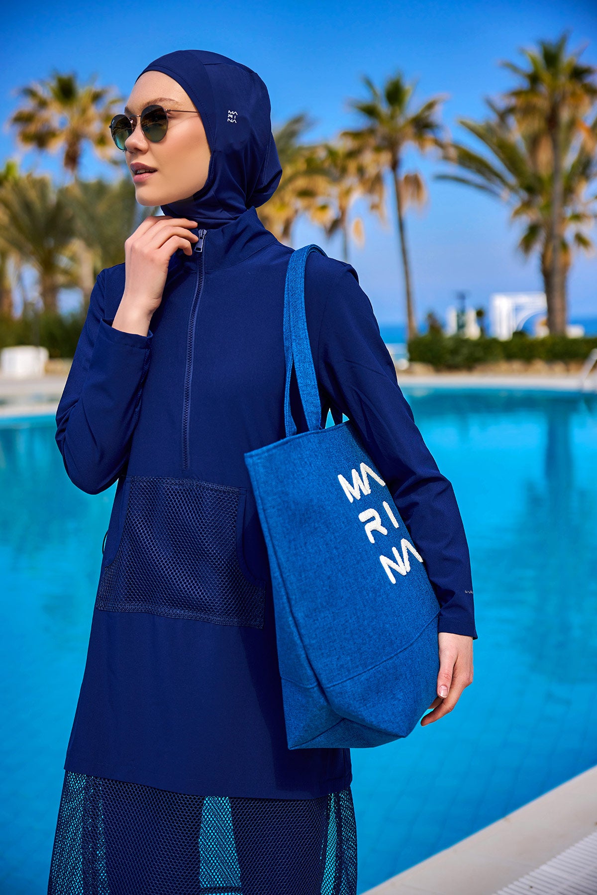 Marina Lacivert Tam Kapalı Tesettür Mayo - M2508-2