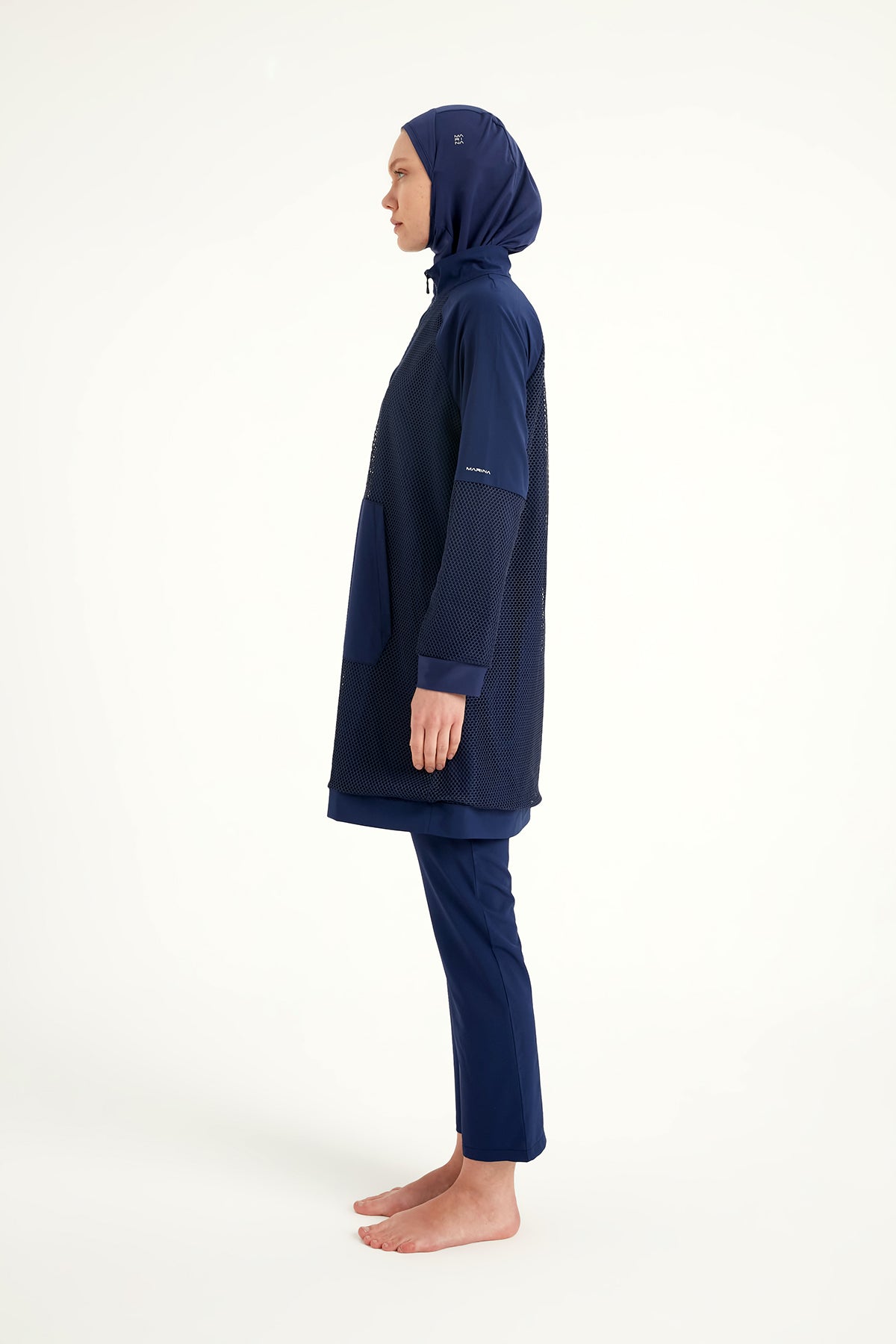 Marina Lacivert Tül Detaylı Tam Kapalı Tesettür Mayo - M2534-2