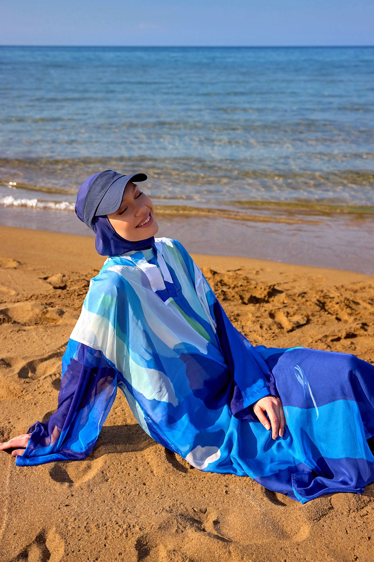 Marina Mavi Desenli İpeksi Pareo - P2507 Ürün ana görseli