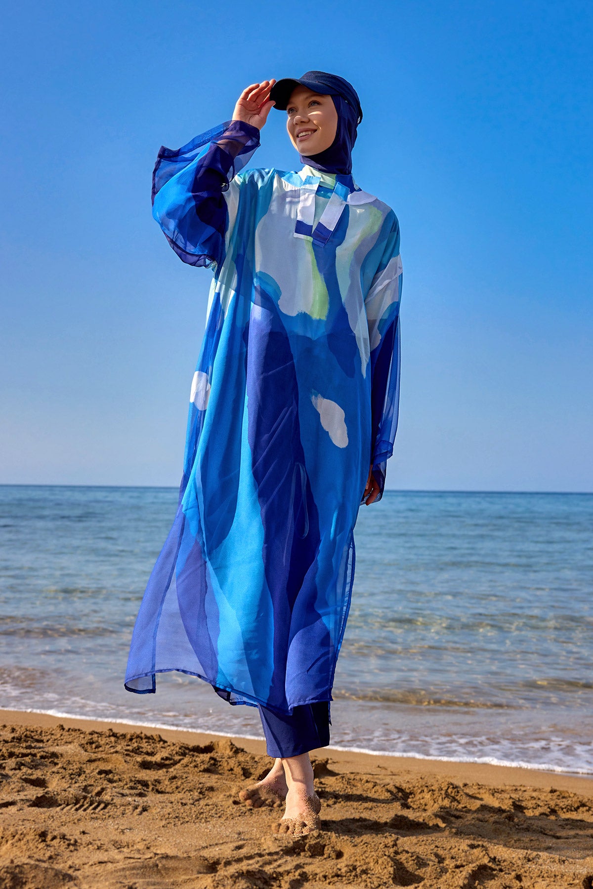 Marina Mavi Desenli İpeksi Pareo - P2507