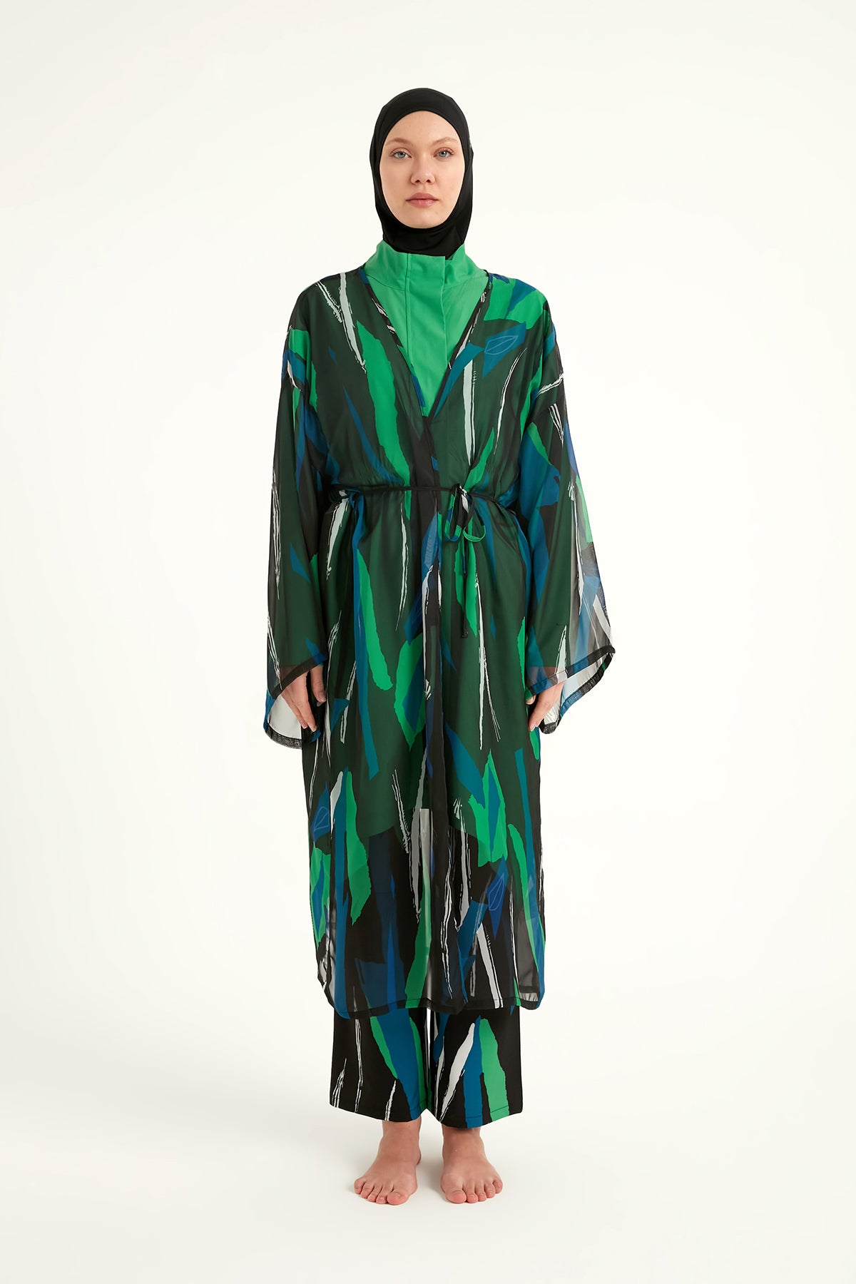 Marina Renkli Desenli İpeksi Kimono – P2503-1