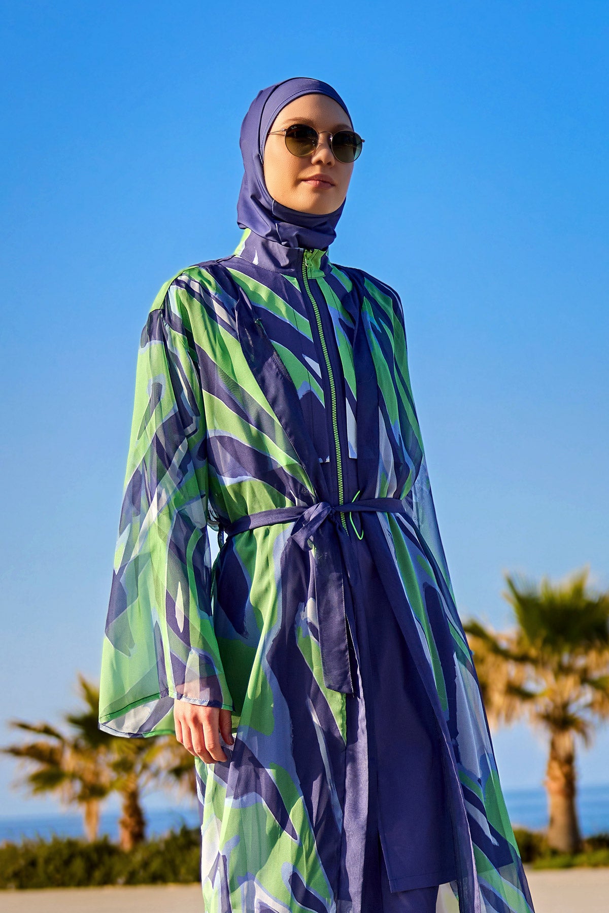 Marina Renkli Desenli İpeksi Kimono - P2504 Ürün ikincil görseli