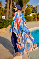 Marina Renkli Desenli İpeksi Kimono - P2508
