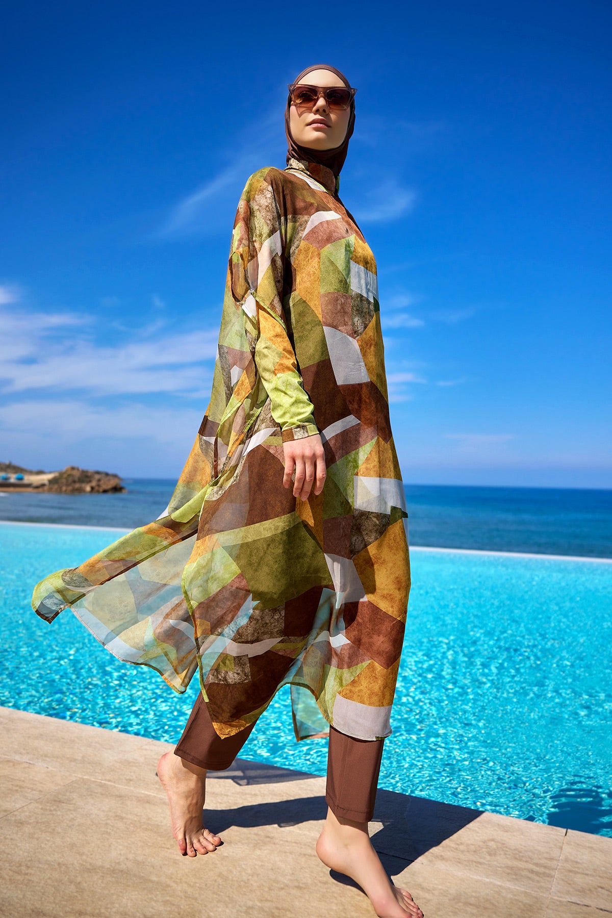 Marina Renkli Desenli İpeksi Pareo - P2513-1 Ürün ana görseli