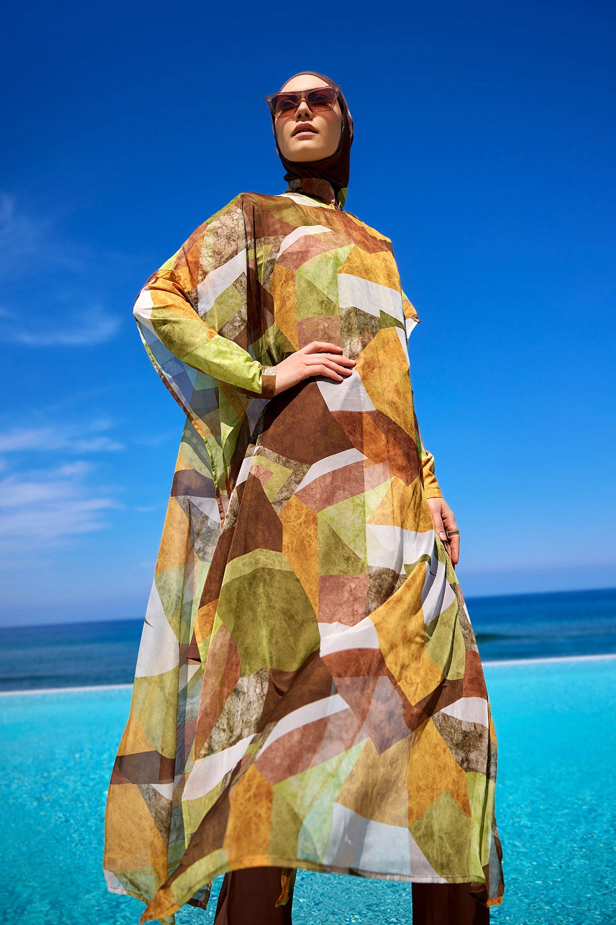 Marina Renkli Desenli İpeksi Pareo - P2513-1