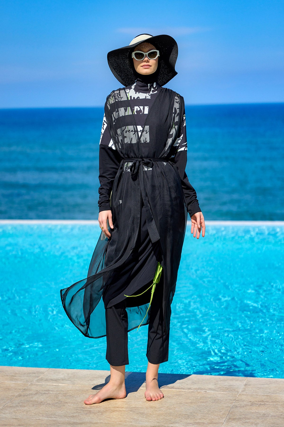 Marina Siyah Kolsuz İpeksi Kimono - P2502